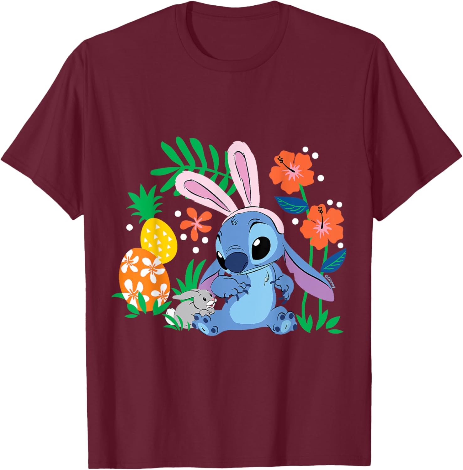Hot Fashion Casual Lilo & Stitch - with Easter Bunny T-Shirt S-4XL Summer M бордовый