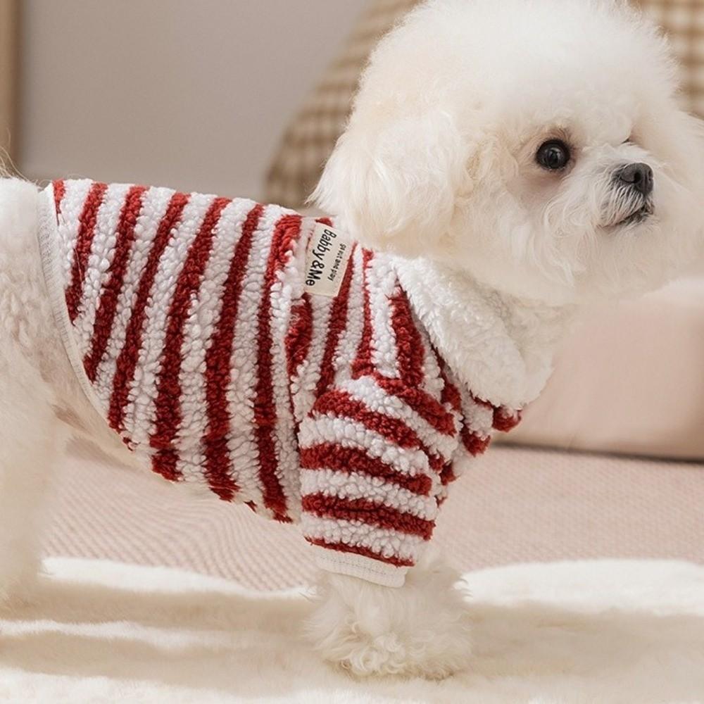 Polar Fleece Dog Striped Hoodie Thick Warm Dog Pullover Casual Pet Overalls  Small Dogs
