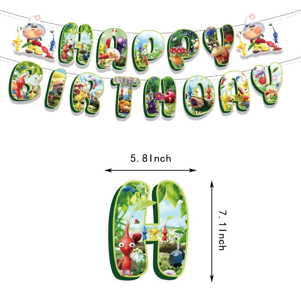 

Birthday Pikmin Themed Party Supplies Decoration Set Cake Topper Balloon Banner Banner
