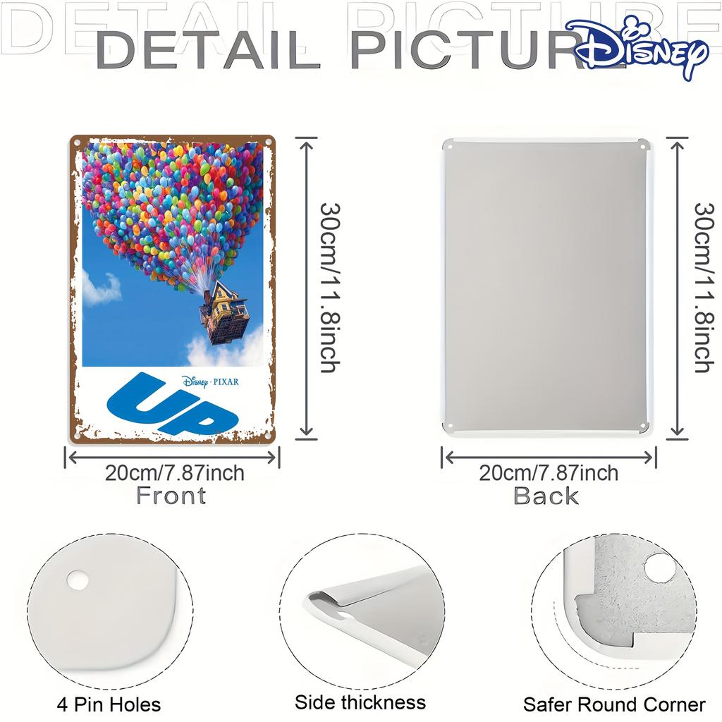 1pc Up Metal Tin Sign, 20.32x30.48 cm - Colorful Balloon Adventure Wall Art Inspired by Disney, Rustic Distressed Finish, Perfec