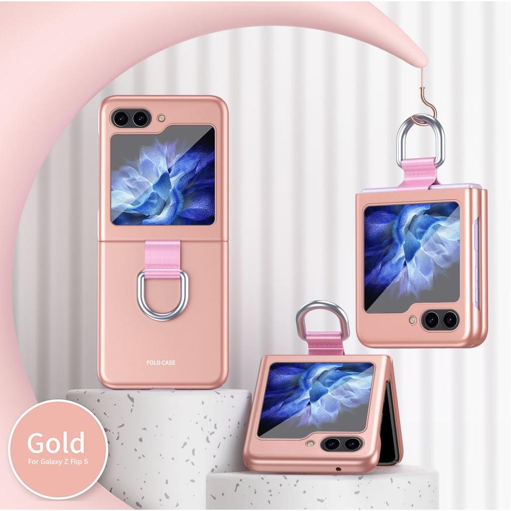 Ring Frosting Phone Case for Samsung Galaxy Z Flip 6 5 Flip6 Flip5 ZFlip5 5G Shockproof Fall Prevention Protective Cover