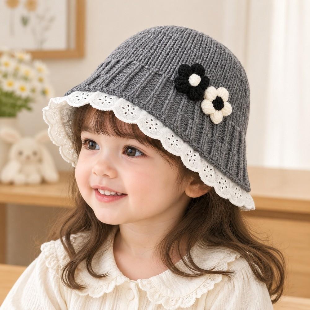 Knitted Flower Knitted Hat Lace Ruffle Toddler Fisherman Hat New Lace Ruffle Hat  Autumn Winter