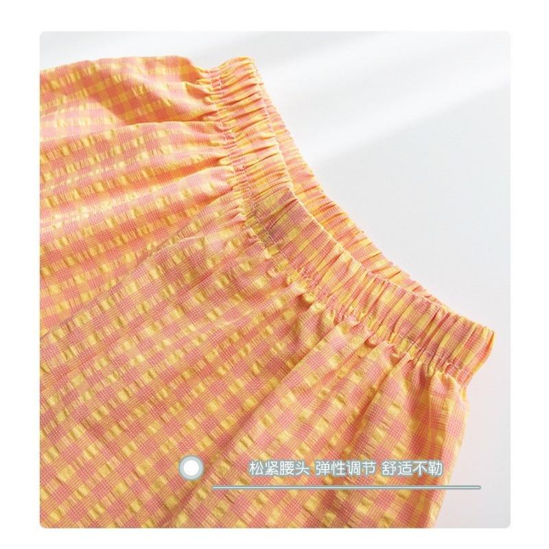 Summer Home Checkered Small Floral Shorts Thin Fresh Sports High Waist Thin Wide Leg Loose Casual Pajama Pants Women