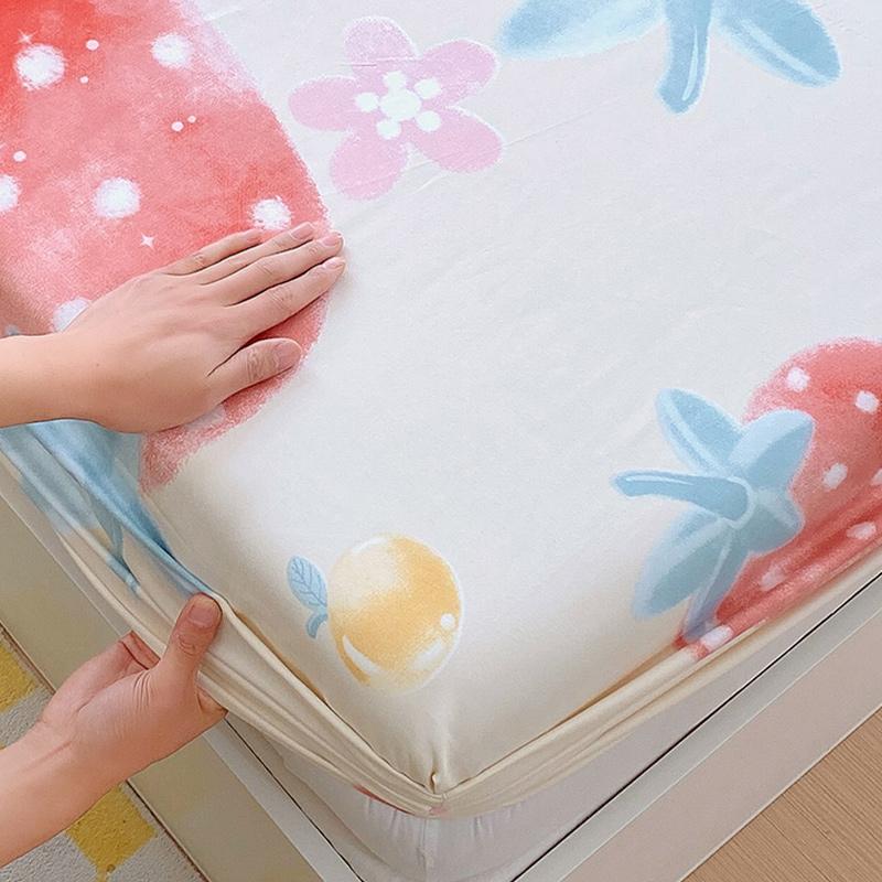 1 Stück Erdbeer-Druck Spannbettlaken Einzel-/Queensize-Bettlaken mit Gummizug 360° Rundumschutz Weich und Atmungsaktiv drap de lit