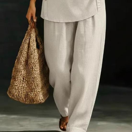 Women's 2 Piece Linen Sets, Short Sleeve Button Up Top And Wide Leg Pants Matching Outfits, Summer Casual Lounge Sets with Pockets