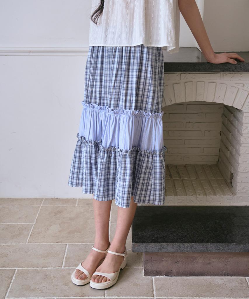 The Green Lab Vintage Tiered Check Skirt [Blue]