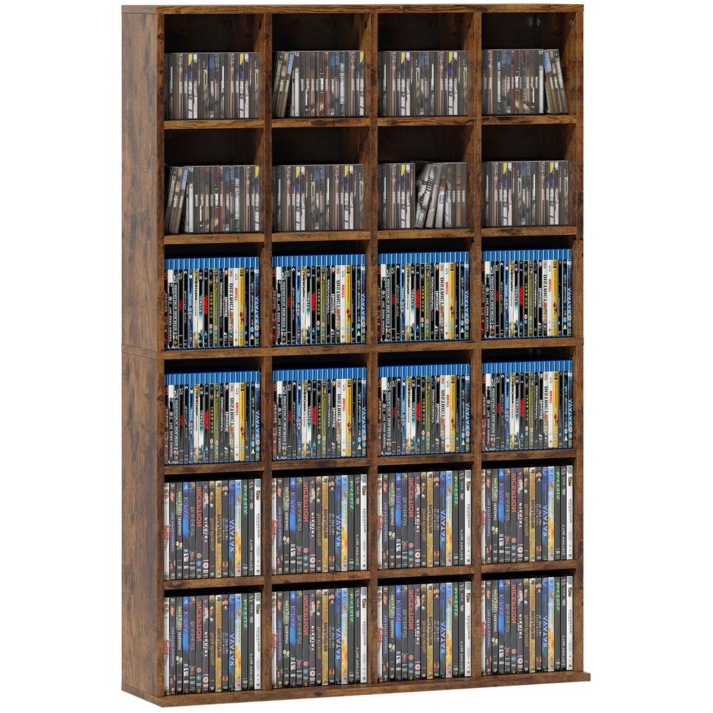 CD/DVD Storage Unit, 456 CDs / 336 DVDs, 24 Compartments, 16 Adjustable Shelves, Brown