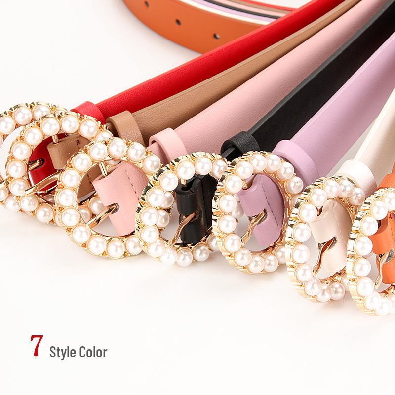 Stylish Women's Belts with Round Pearl Pin Buckle: Elegant, Trendy, and Sophisticated