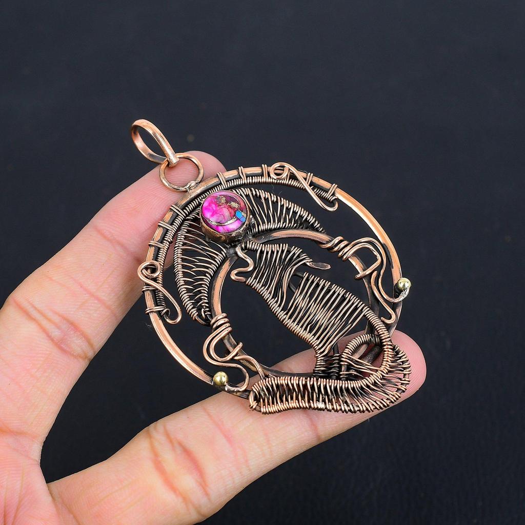 Pink Spiny Oyster 999 Copper Wire Wrapped Pendant Handmade Gemstone Jewelry Pendant, For Memorial Day