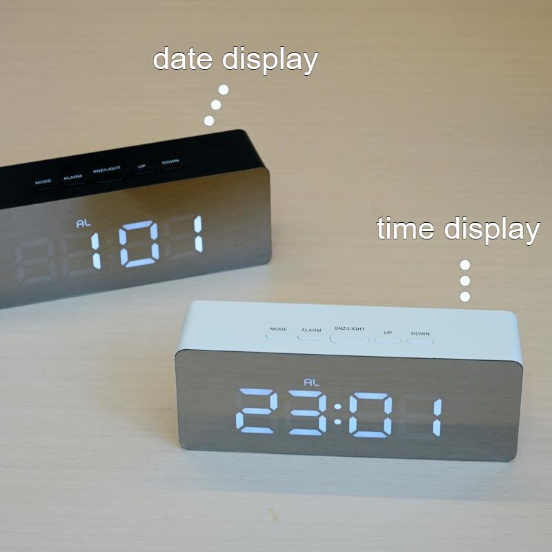 LED Mirror Alarm Clock with Night Light USB/AAA Dual-Powered Digital Display Desktop Clock