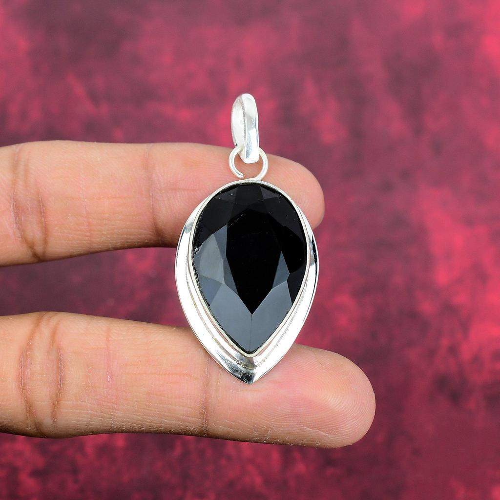 Pandantiv spinel negru, pandantiv din argint solid 925 bijuterii cu pietre prețioase lucrate manual, cadouri pentru soție pandantiv nou-nouț