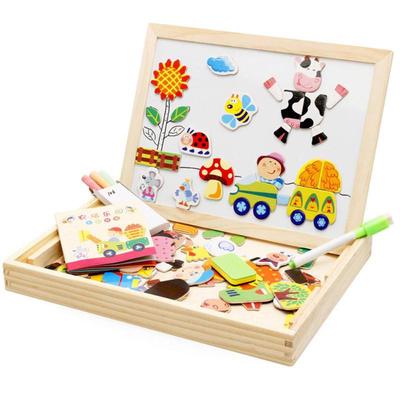 Cartoon Puzzle Spielzeug Holz Magnetische 3D Puzzles Figur/Tiere/Fahrzeug/Zirkus Puzzle Mit Zeichenbrett Kinder Pädagogisches Spielzeug