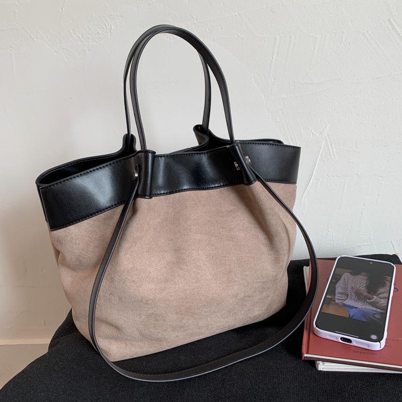 Korean Retro Canvas Patchwork Tote - Large Capacity, Autumn 2025 Style