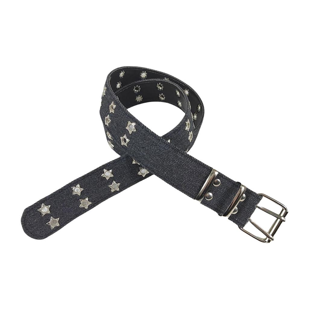 Punk Rock Belt Waistband with Star & Metal Studs Decor Gothic Style Waist Accessory for Men and Women Jeans