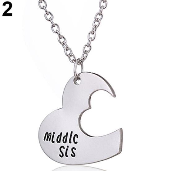 Broken Heart Sisters Matching Big Middle Little Sister Letter Carved Love Necklace