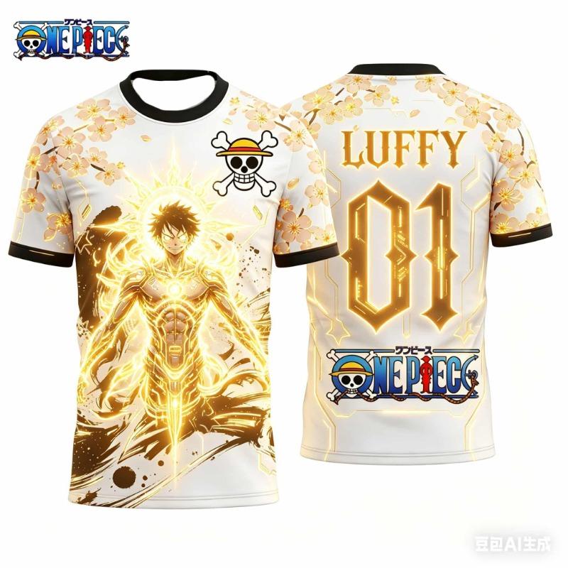 Summer One Piece Luffy Pattern T-shirt Japanese Anime Style Football Jersey  Sports T-shirt for Men Family Matching