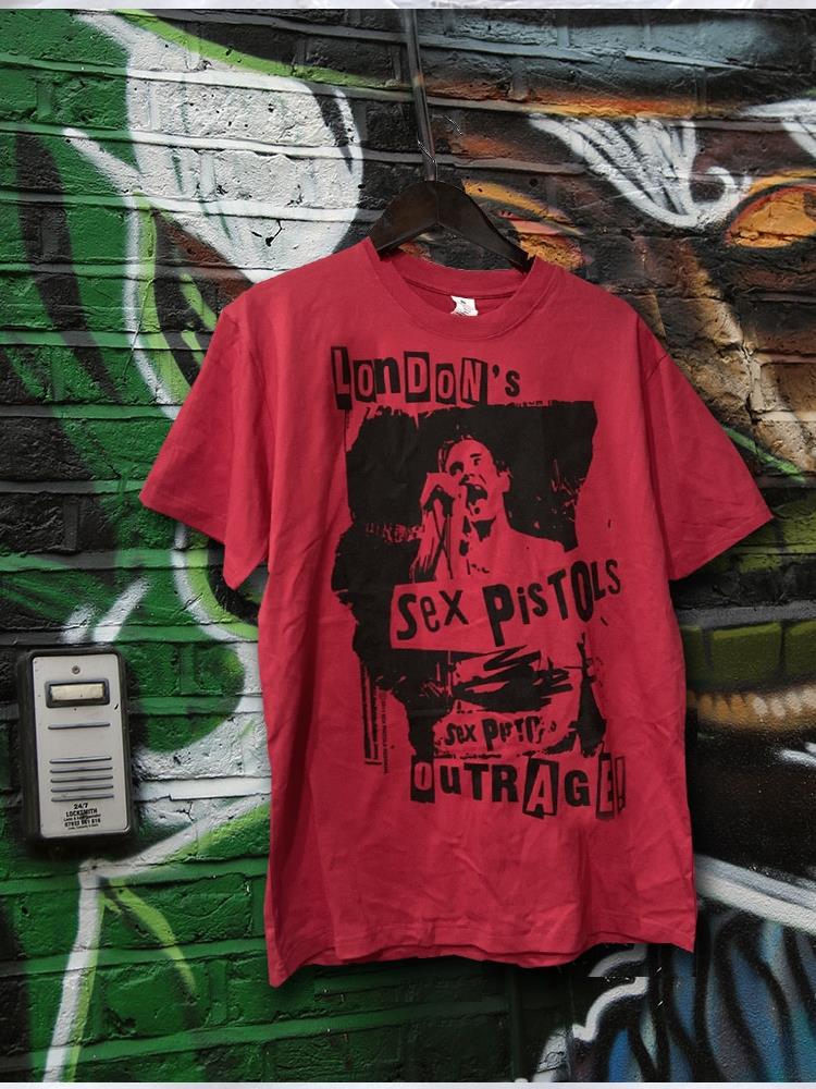 2025SEX PISTOLS Oversize T-shirt American Punk Sex Pistols Red Short Sleeve T-shirt Vintage Loose Crew Neck Short Sleeve T-shirt