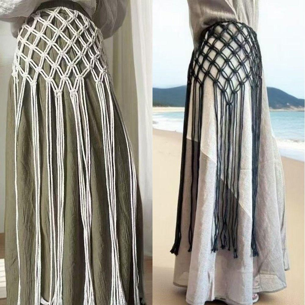 Bohemian Netted Fringe Waistband Decorative Tassel Waist Wrap Fringed Waist Belt Versatile Styling