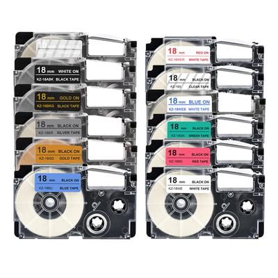 5 Paket 18mm Etiket Bandı XR-18GN XR18YW XR18WE XR18BU Şeritler Casio EZ Etiket Yazıcısı KL-100 KL120 KL60 KL-750 ile Uyumlu