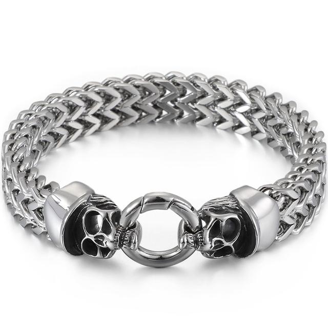 

Сетчатый браслет из нержавеющей стали с черепом, мужской рок-н-ролл, металлический браслет, цепочка, мужские ювелирные изделия для вечеринок, лучшие друзья 22cm