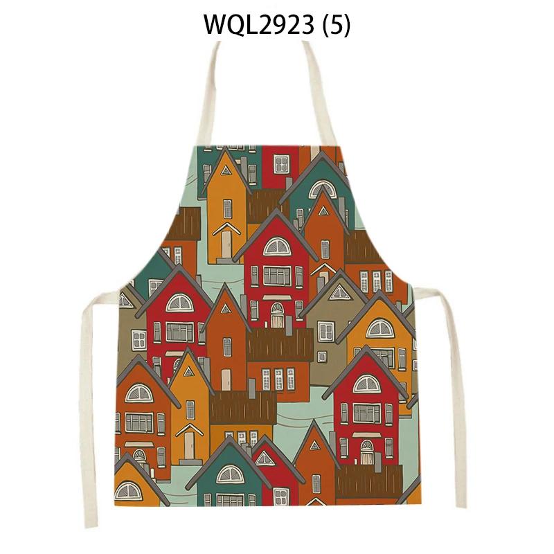 Cleaning Supplies Kitchen Aprons Cartoon House Architecture Printed Sleeveless Linen Cooking Baking Aprons Home Cleaning Tool