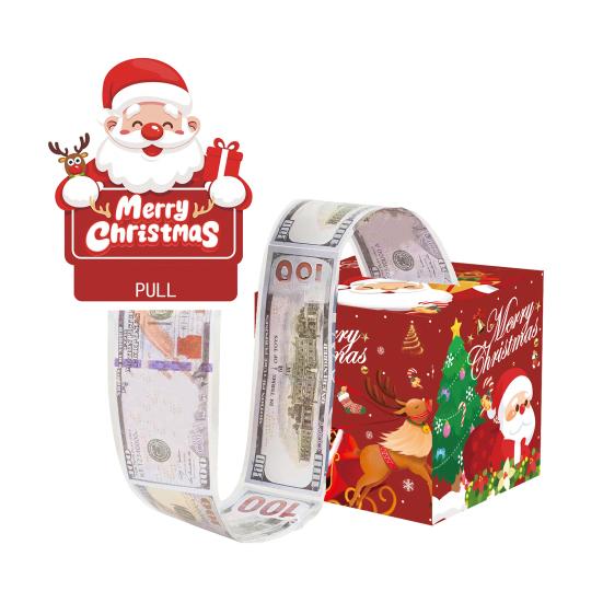 Christmas Money Box Pull-out Cash Gift Box DIY Holiday Money Gift Box with Transparent Bags Christmas Money Holder Pull Box for Kids Adults