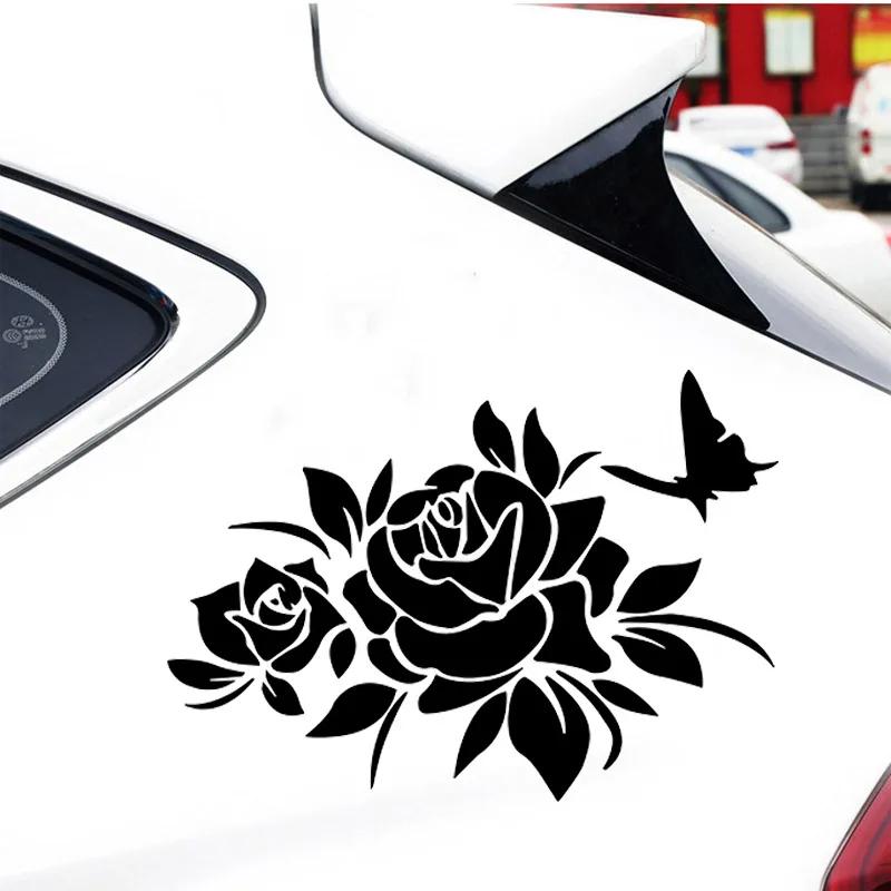 24x17cm Butterflies Love Flowers Car Sticker Auto Body Bumper Windows Motorcycle Laptop Walls Vinyl Film Decal Car Accessories