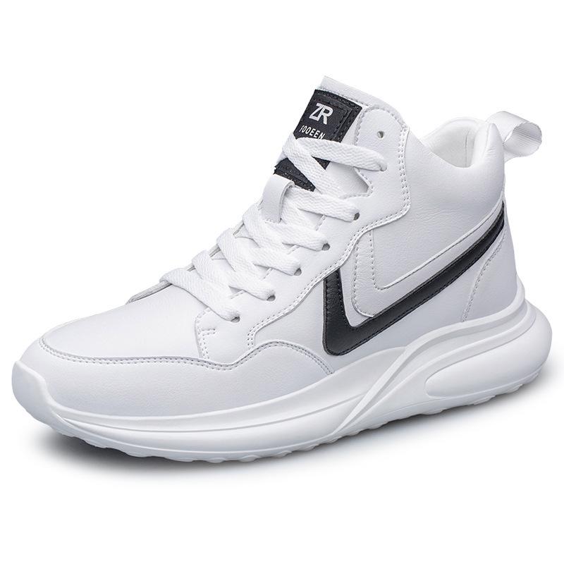 Men's Trendy 8CM Height-Increasing Striped Sports Shoes, Korean Style with Thick Soles and Mid-Top Design.