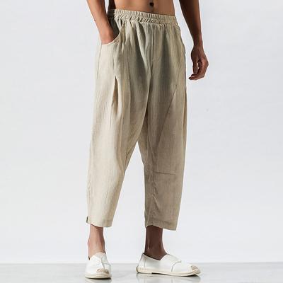 2025 Summer Men Cotton Linen Harem Pants Men Casual Breathable Pants Man Streetwear Trousers Male Bloomers Calf-Length Pants