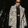 Women's leopard print imitation fur jacket fox hair long coat toka hooded winter mink trench coat fur