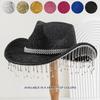 Men's and Women's Western Fringed Denim Hats, Fashionable Z-shaped Gemstones with Fringed Rhinestone Accessories, Dating and Engagement