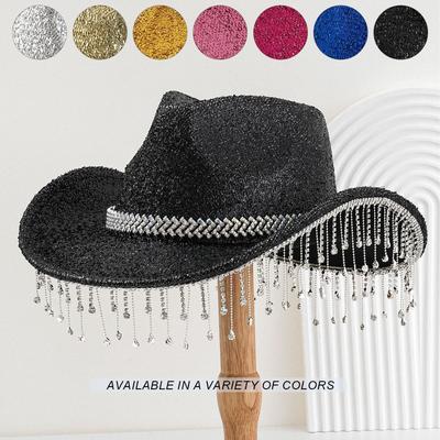 Westliche Jeanshüte mit Fransen für Damen und Herren, modische Z-förmige Edelsteine mit Fransen-Strass-Accessoires, Verabredung und Verlobung