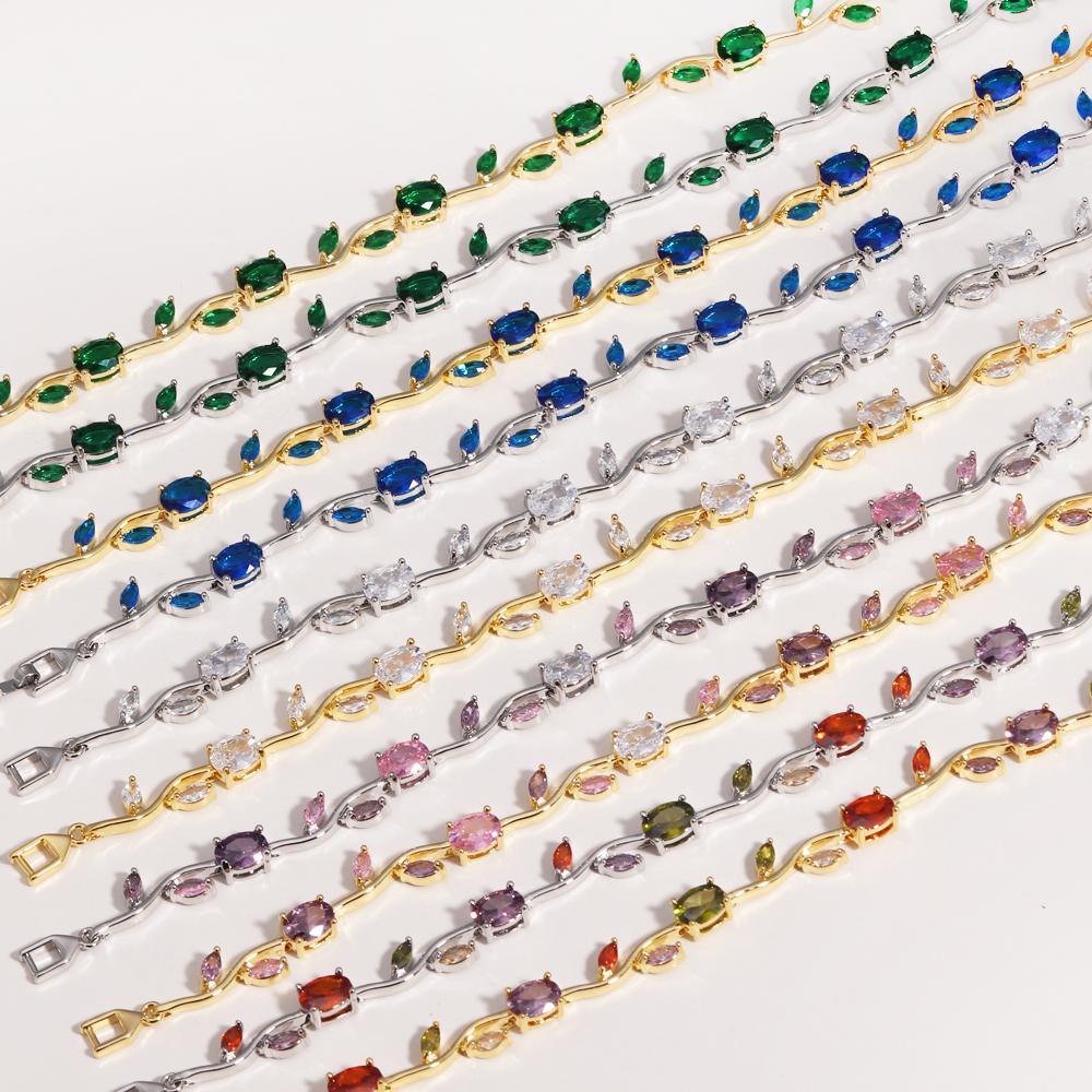 Colorful Trendy Charm Marquise Cut Cubic Zirconia Bracelets For Women CZ Leaf Bridal Wedding Party Jewelry Gift