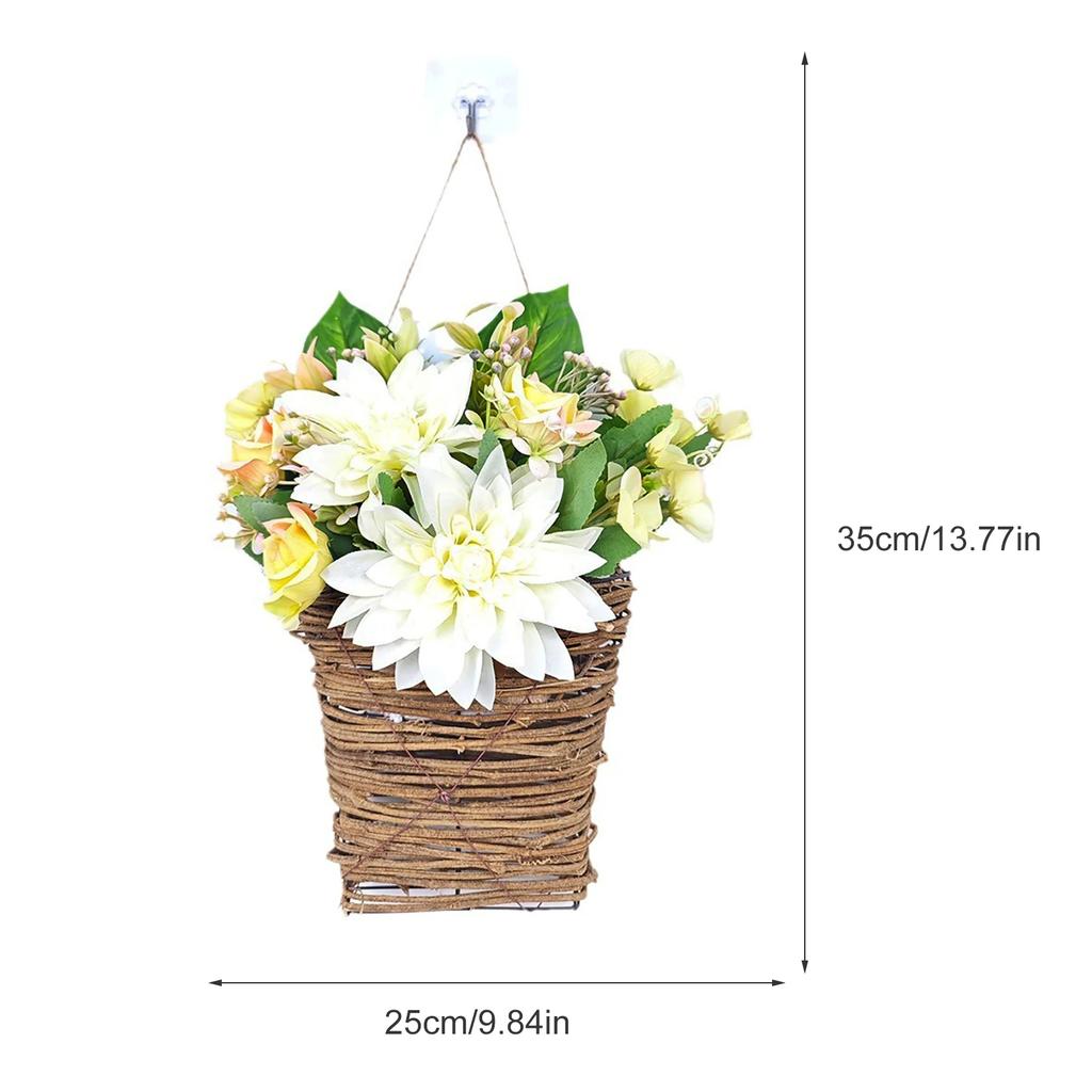 Spring Front Door Decor Dahlia Peony Flowers Basket Spring Welcome Sign Porch Farmhouse Artificial Flowers Wedding Home Decor