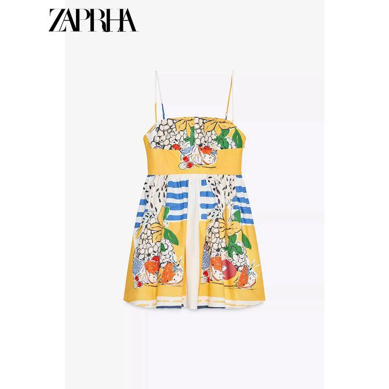 Zaprha 2025 New Arrival Sweet Sexy Pure Desire Fruit Printed Poplin Sling Dress Slim Looking 3455341