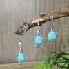 Fashion Bohemian Vintage Simple Blue Natural Stone Jewelry Set Women Silver Color Chain Long Pendant Necklace Waterdrop Earrings