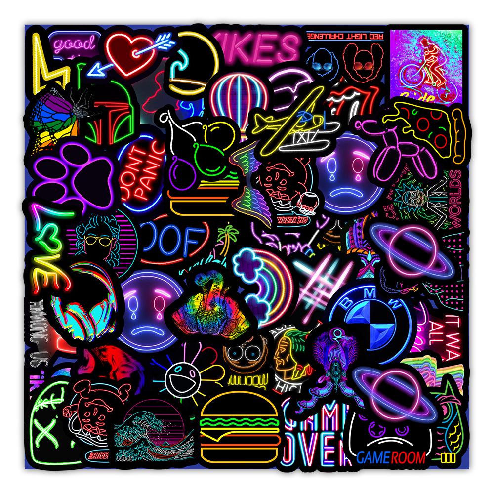 

50 Neon Sticker Sheets for Cars, Phones, Water Bottles & Notebooks - Waterproof & Decorative