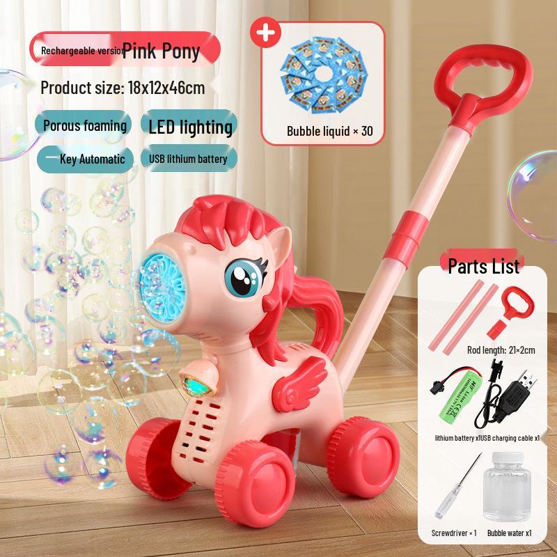 2025 Handheld Automatic Bubble Machine Toy for Kids – Outdoor Push Cart Bubble Blower