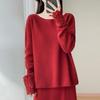 Autumn/Winter Pure Wool Knit Two-Piece Set: Round Neck Long Sleeve Top & Mid-Length Hollow Crochet Skirt