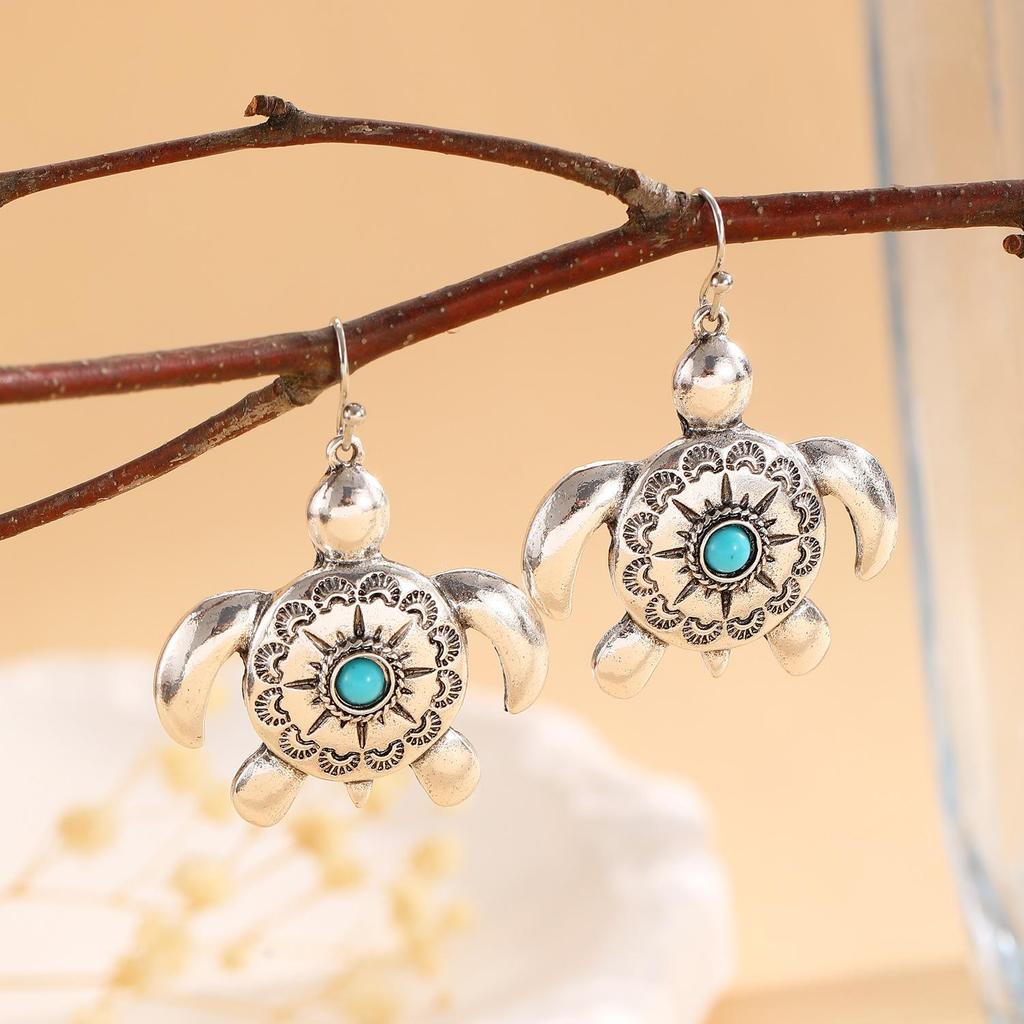 Retro Ethnic Style Ocean Sea Turtle Dolphin Octopus Starfish Flower Earrings For Women