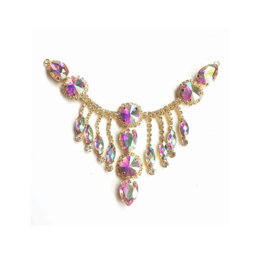 Colored Glass Crystal Patch Red AB Gold Flowers Rhinestone Chain Trim DIY Welding Handmade Glass Rhinestone Applique