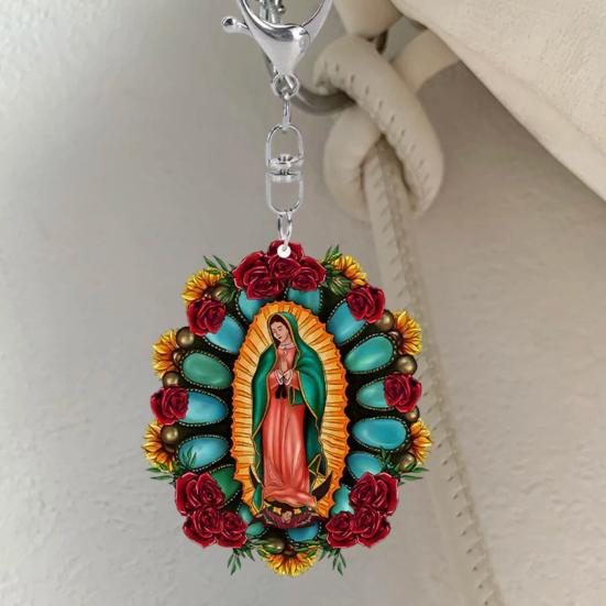 Keychain Our Lady of Guadalupe Acrylic Keychain with Hanging Chain Car