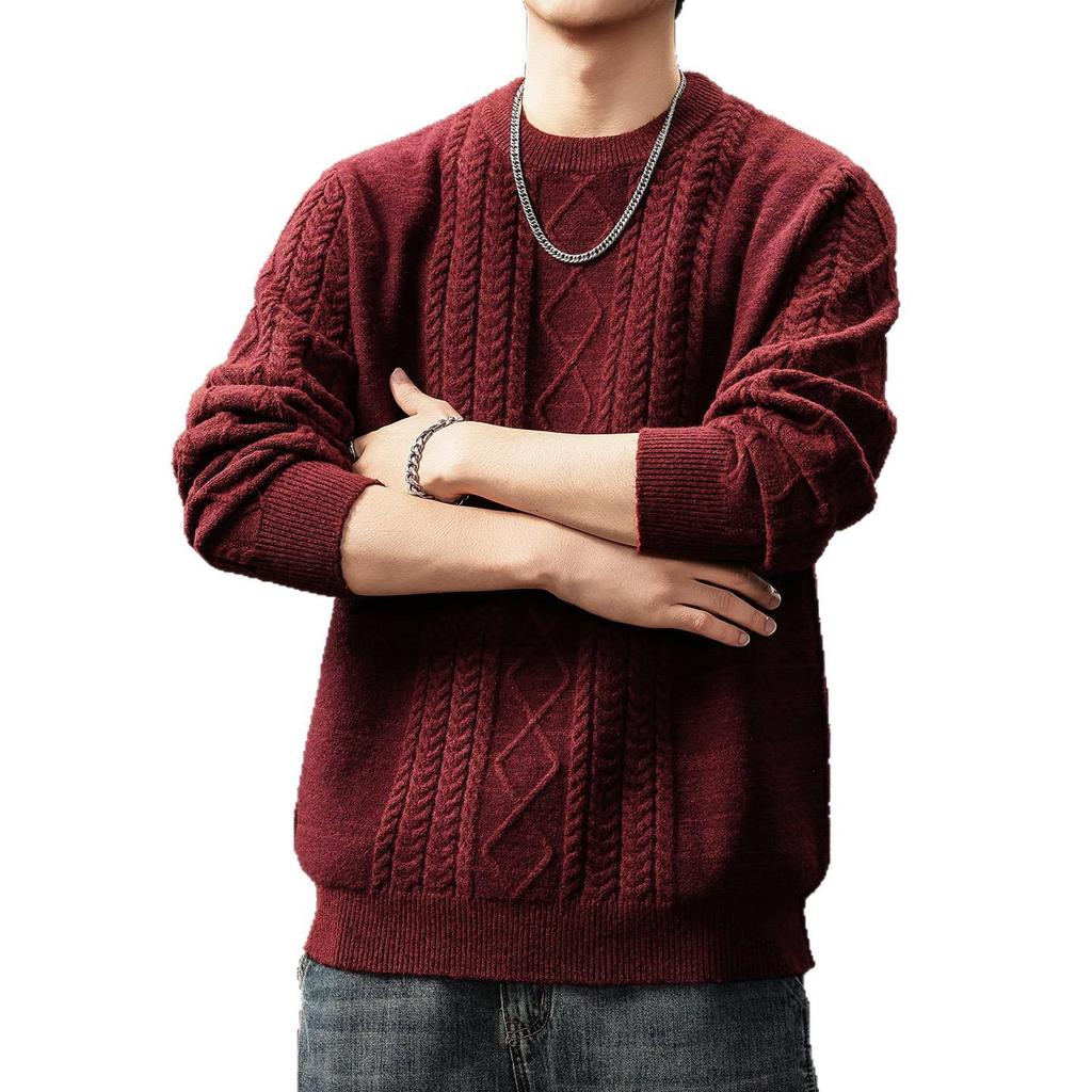 Luxury Cable Knit Round Neck Pullover for Men - Trendy Autumn/Winter Loose Fit Sweater