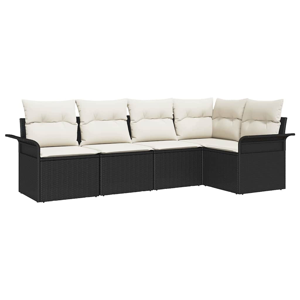 5 Piece Black Poly Rattan Garden Sofa Set with Storage