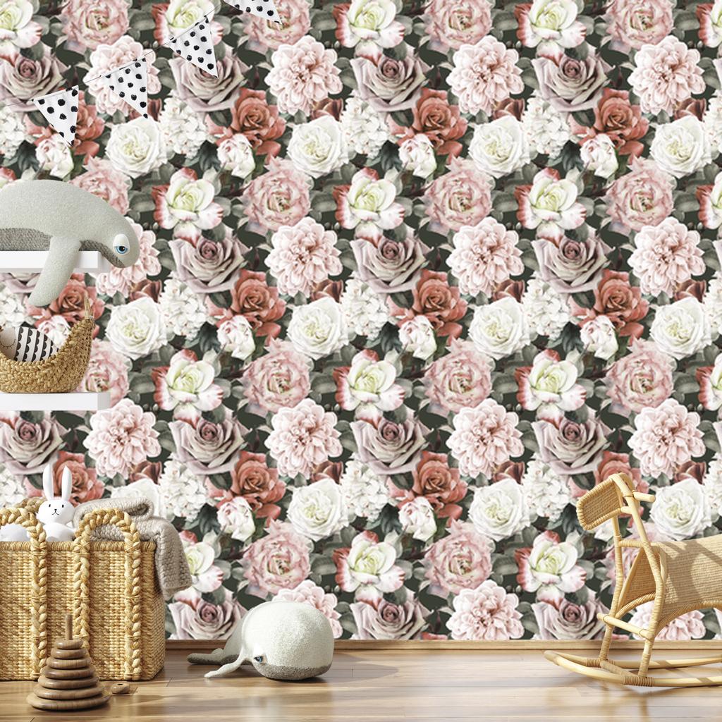 Peonies with leaves wallpaper for living room and bedroom 50x1000