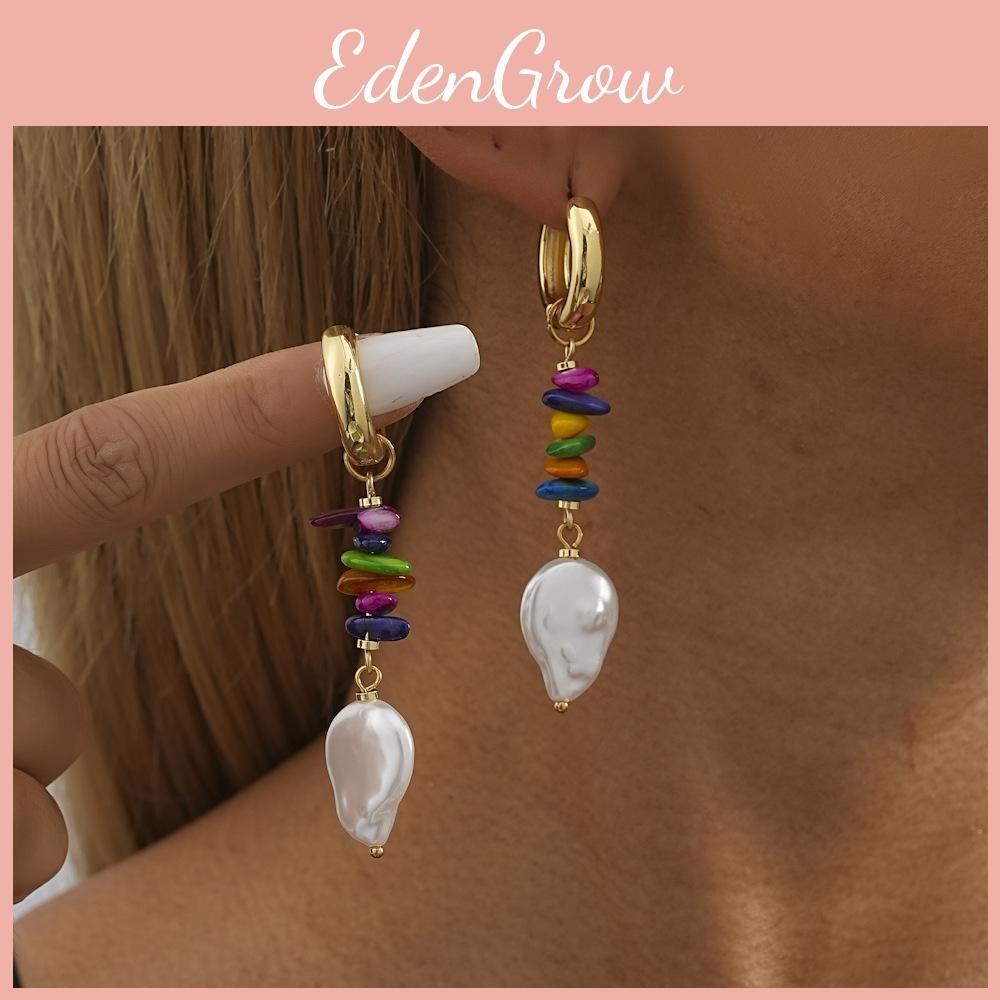 Fashionable Shape Irregular Earrings With Colorful Natural Stones And Pearls Faux