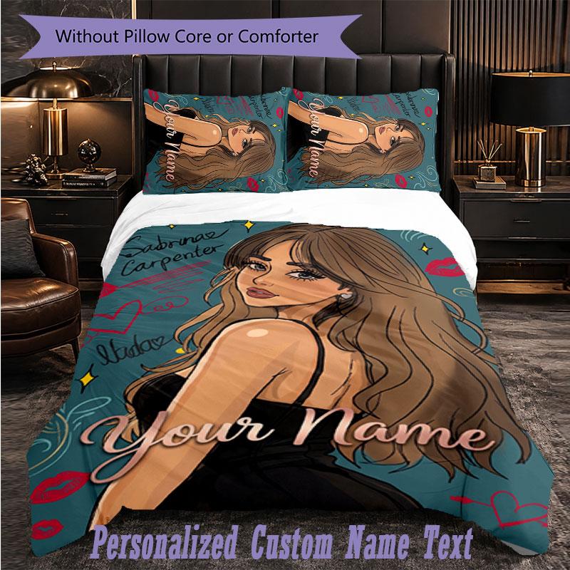 Personalized 3Pcs Bedding SetSabrina Carpenter Custom Text Duvet Cover Pillowcase Set Bedroom Gift