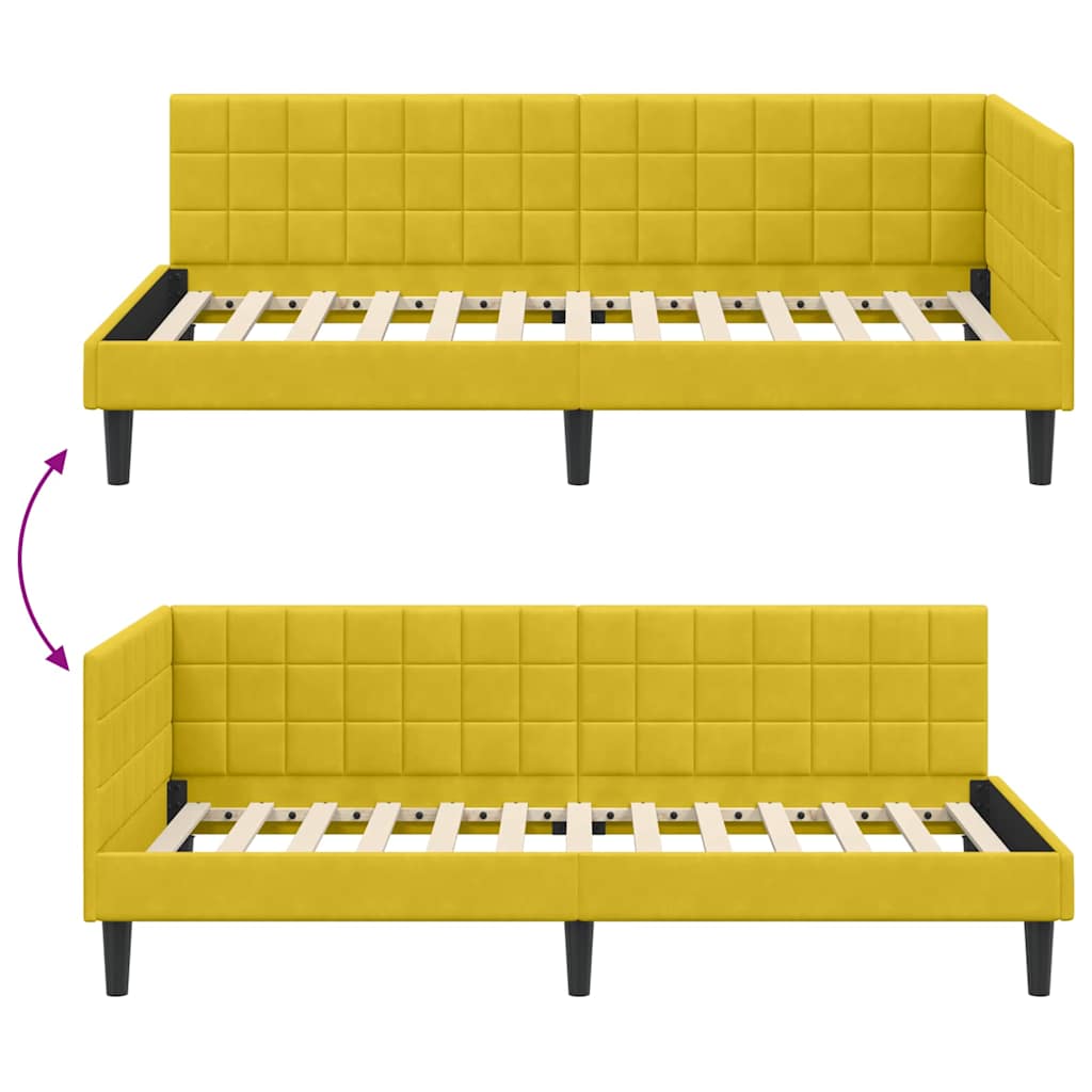 L Shaped Bed Frame with Headboard Yellow 90 Cm X 200 Cm Velvet