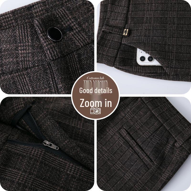 High-Waisted Wool Plaid Slimming Pants for Autumn/Winter 2024 - Straight-Leg, Slim-Fit, Casual Wear for Middle-Aged Women.