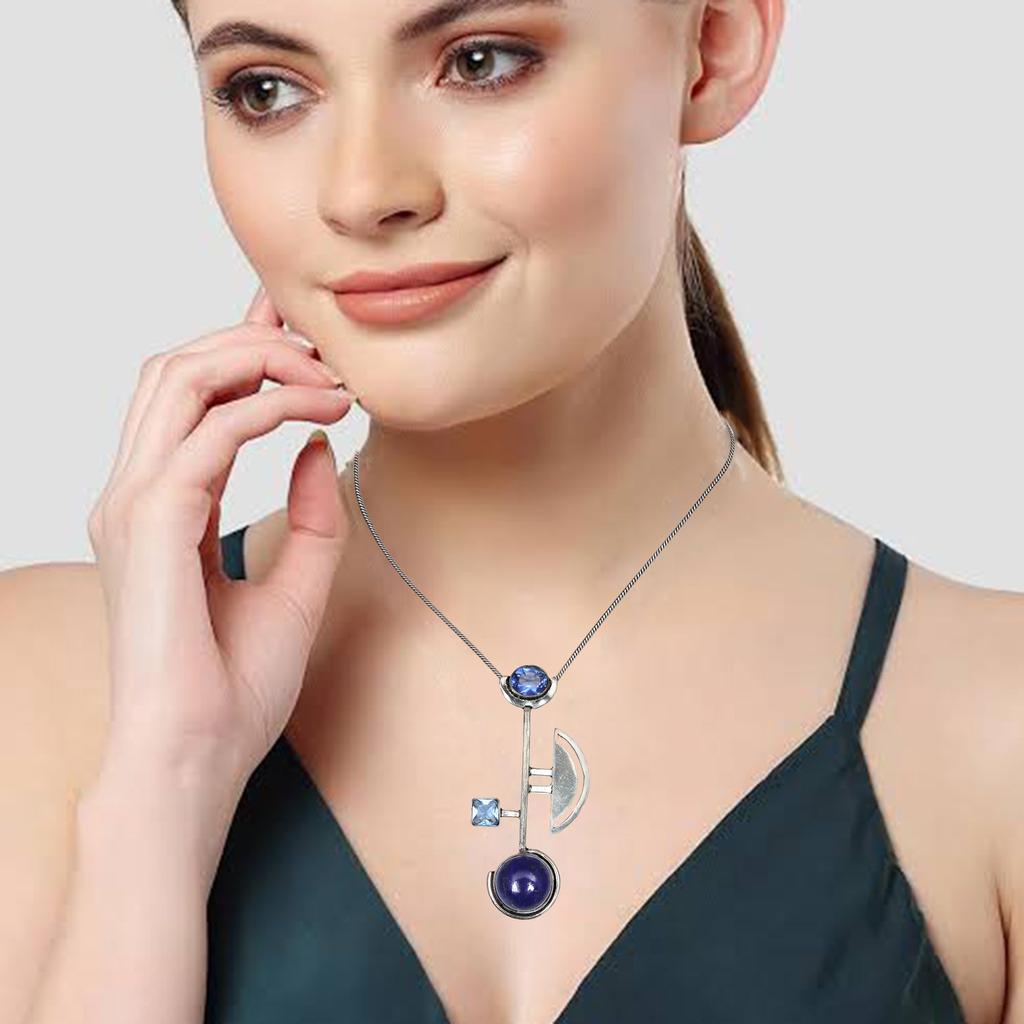 Lapis Lazuli Sky Blue Topaz  Mother's Day Silver Jewelry Pendant  2.5"